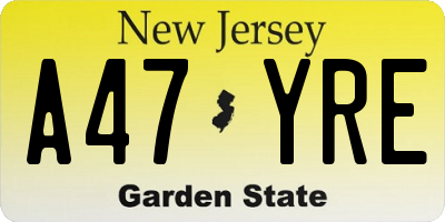 NJ license plate A47YRE