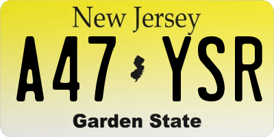 NJ license plate A47YSR