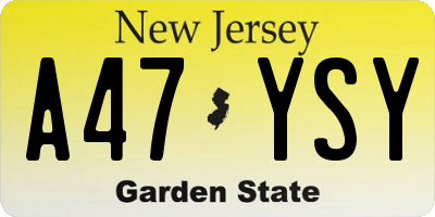 NJ license plate A47YSY