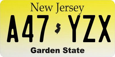 NJ license plate A47YZX