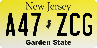 NJ license plate A47ZCG