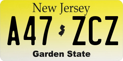 NJ license plate A47ZCZ