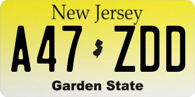 NJ license plate A47ZDD