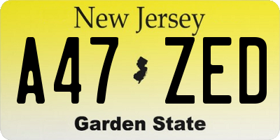 NJ license plate A47ZED