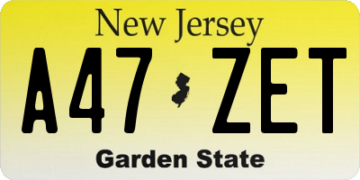 NJ license plate A47ZET