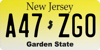 NJ license plate A47ZGO