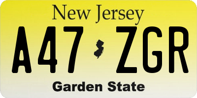 NJ license plate A47ZGR