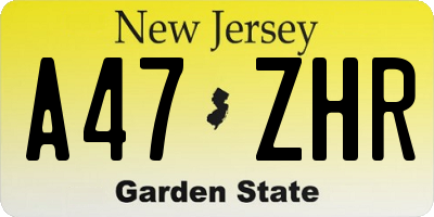 NJ license plate A47ZHR