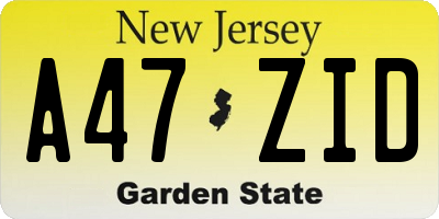 NJ license plate A47ZID