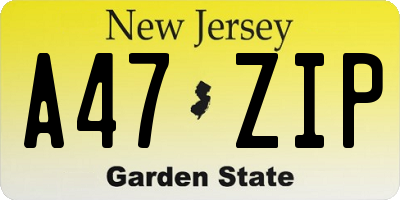 NJ license plate A47ZIP