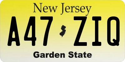 NJ license plate A47ZIQ