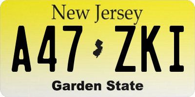 NJ license plate A47ZKI