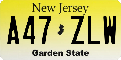 NJ license plate A47ZLW