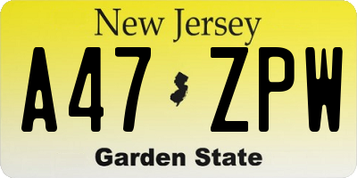 NJ license plate A47ZPW
