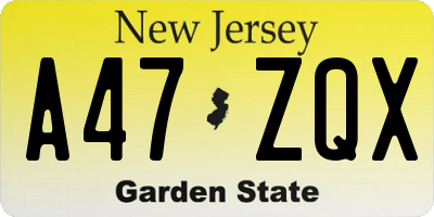 NJ license plate A47ZQX