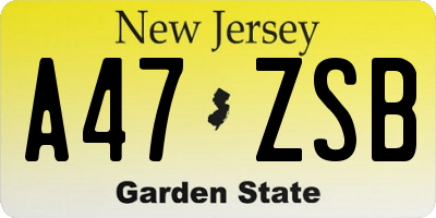 NJ license plate A47ZSB
