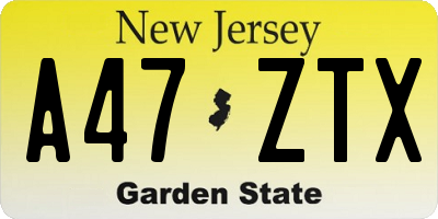 NJ license plate A47ZTX