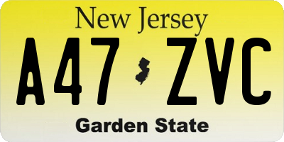NJ license plate A47ZVC