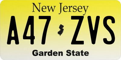 NJ license plate A47ZVS
