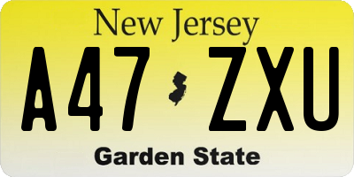 NJ license plate A47ZXU