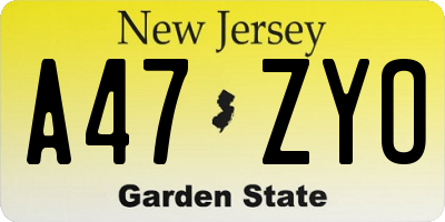 NJ license plate A47ZYO