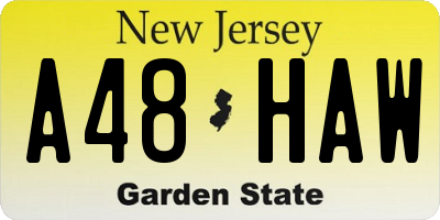 NJ license plate A48HAW