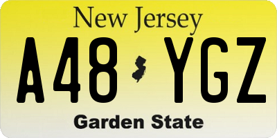 NJ license plate A48YGZ
