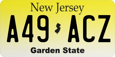 NJ license plate A49ACZ