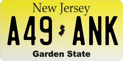 NJ license plate A49ANK