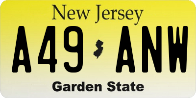 NJ license plate A49ANW