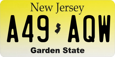 NJ license plate A49AQW