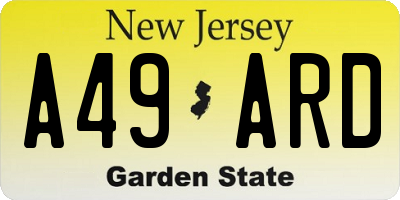 NJ license plate A49ARD