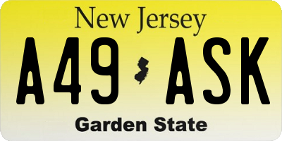 NJ license plate A49ASK