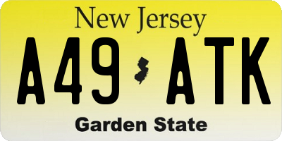 NJ license plate A49ATK