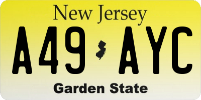 NJ license plate A49AYC