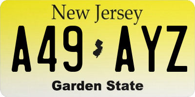 NJ license plate A49AYZ