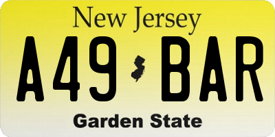 NJ license plate A49BAR