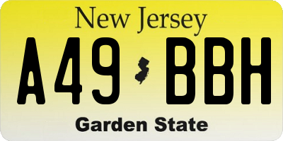 NJ license plate A49BBH