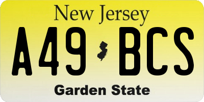 NJ license plate A49BCS
