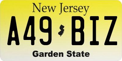 NJ license plate A49BIZ