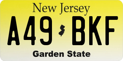 NJ license plate A49BKF