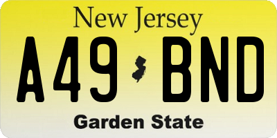 NJ license plate A49BND