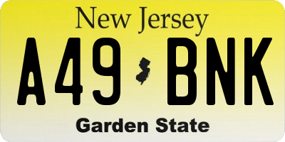 NJ license plate A49BNK