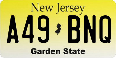 NJ license plate A49BNQ