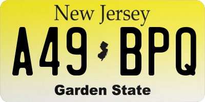 NJ license plate A49BPQ