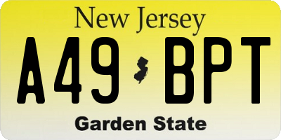 NJ license plate A49BPT