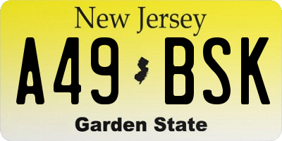 NJ license plate A49BSK