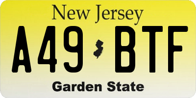 NJ license plate A49BTF