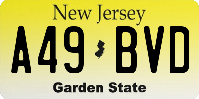 NJ license plate A49BVD