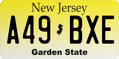 NJ license plate A49BXE